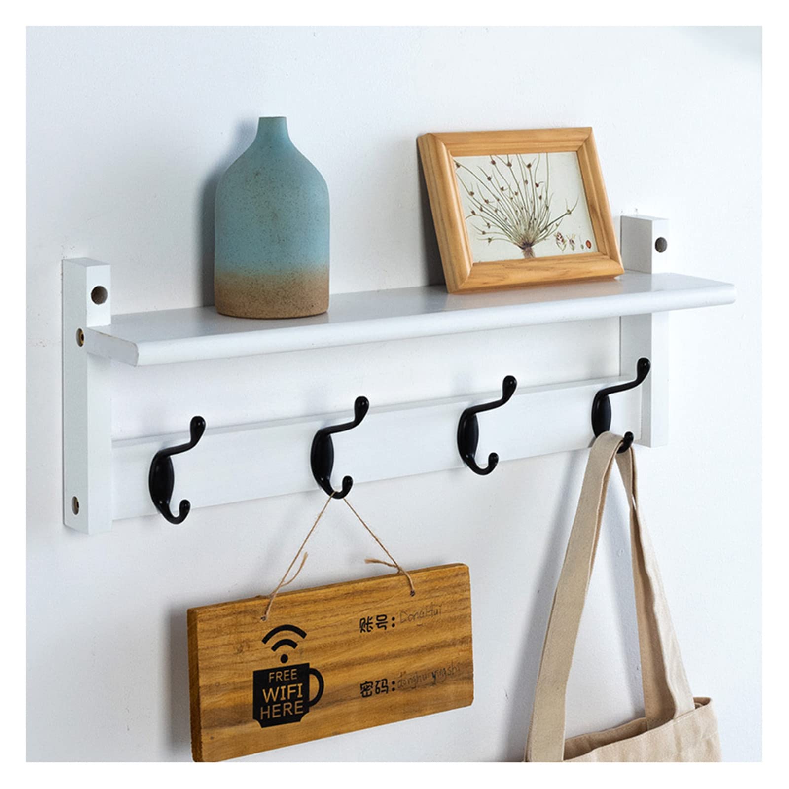 Cashwise Wall Mounted Coat Rack with Shelf, Key Holder with Alloy Hooks Mail Holder for Entryway Living Room Kitchen Bathroom,White-4Hooks