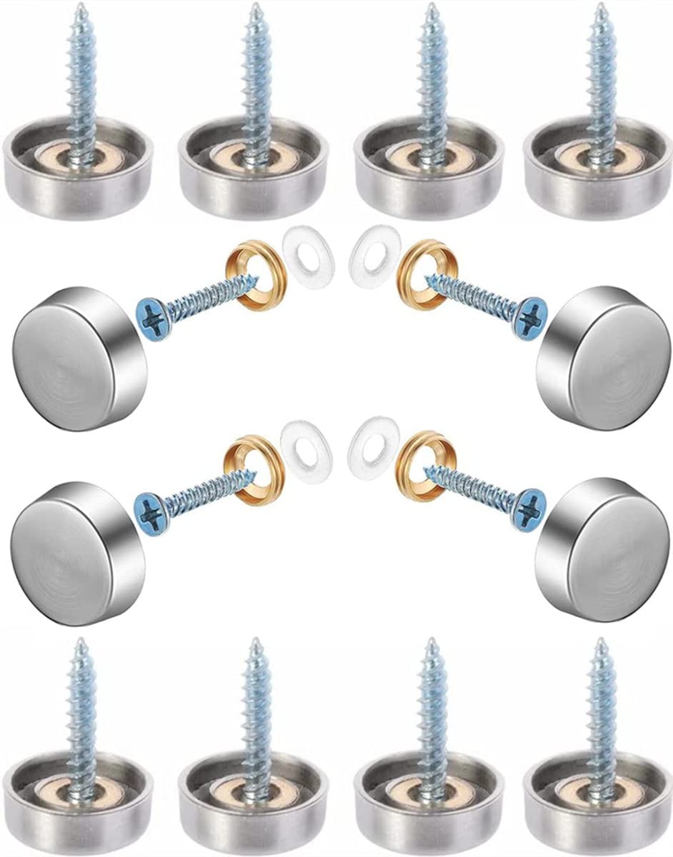 Mirror Screws Decorative Cap 16pcs Silver Color Cover 5/8"(16mm) Stainless Steel Advertising Hardware Screw Cap Cover Nails Decorative Mirror Screw Fasteners