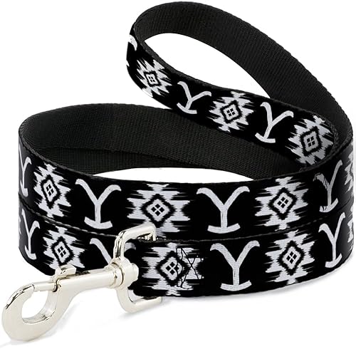 Paramount Network Pet Leash, Dog Leash, Yellowstone Dutton Ranch and Native American Icons Black, 4 Feet Long 1.5 Inch Wide