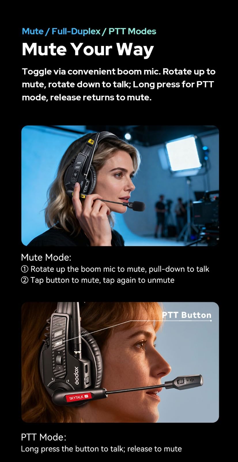 GODOX SKYTALK Air 5S Auriculares remotos inalámbricos Sistema de intercomunicación inalámbrico dúplex Completo, 500M 20H ENC Comunicación de Equipo monoauricular para espectáculo en Vivo (5 Juegos)