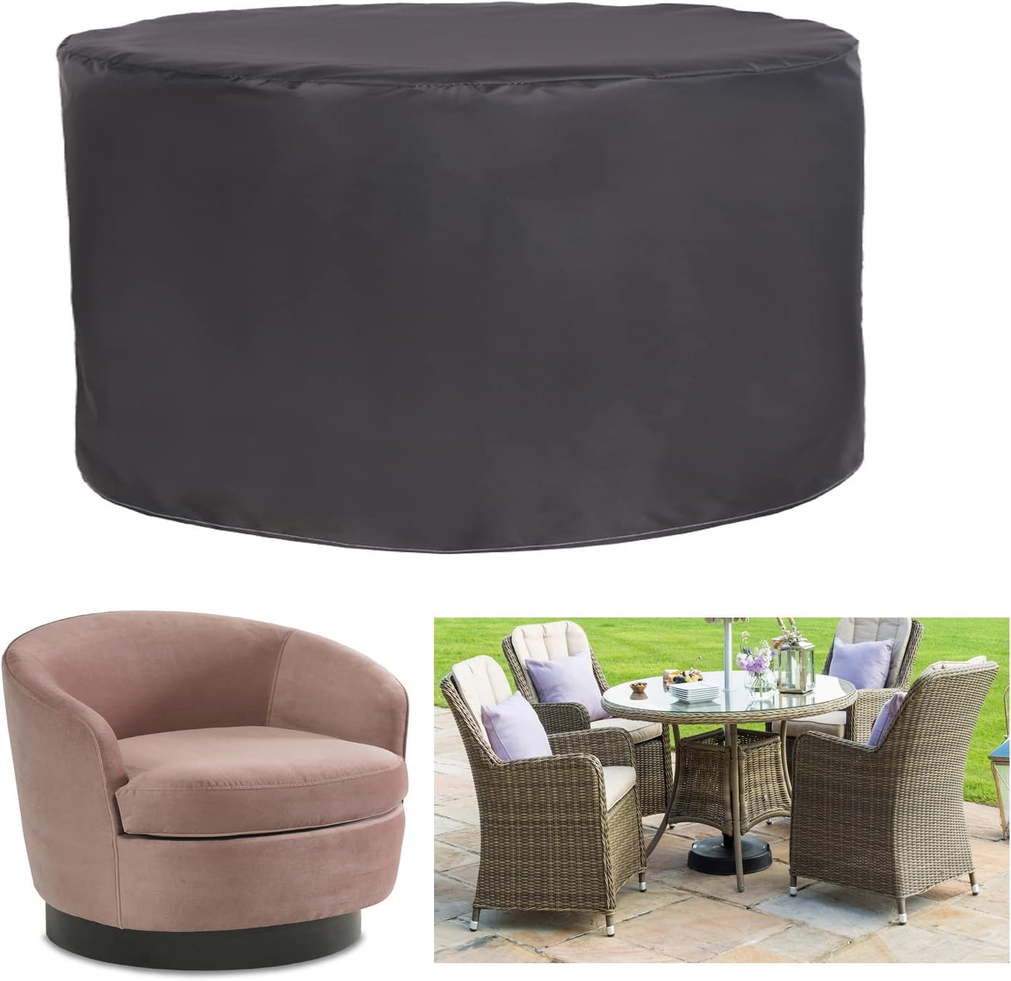 Patio Furniture Covers Windproof 37" D x 28" H, Garden Table Cover Waterproof, Garden Furniture Covers Round, Outdoors Patio Furniture Set Cover Tear-Resistant DustProof