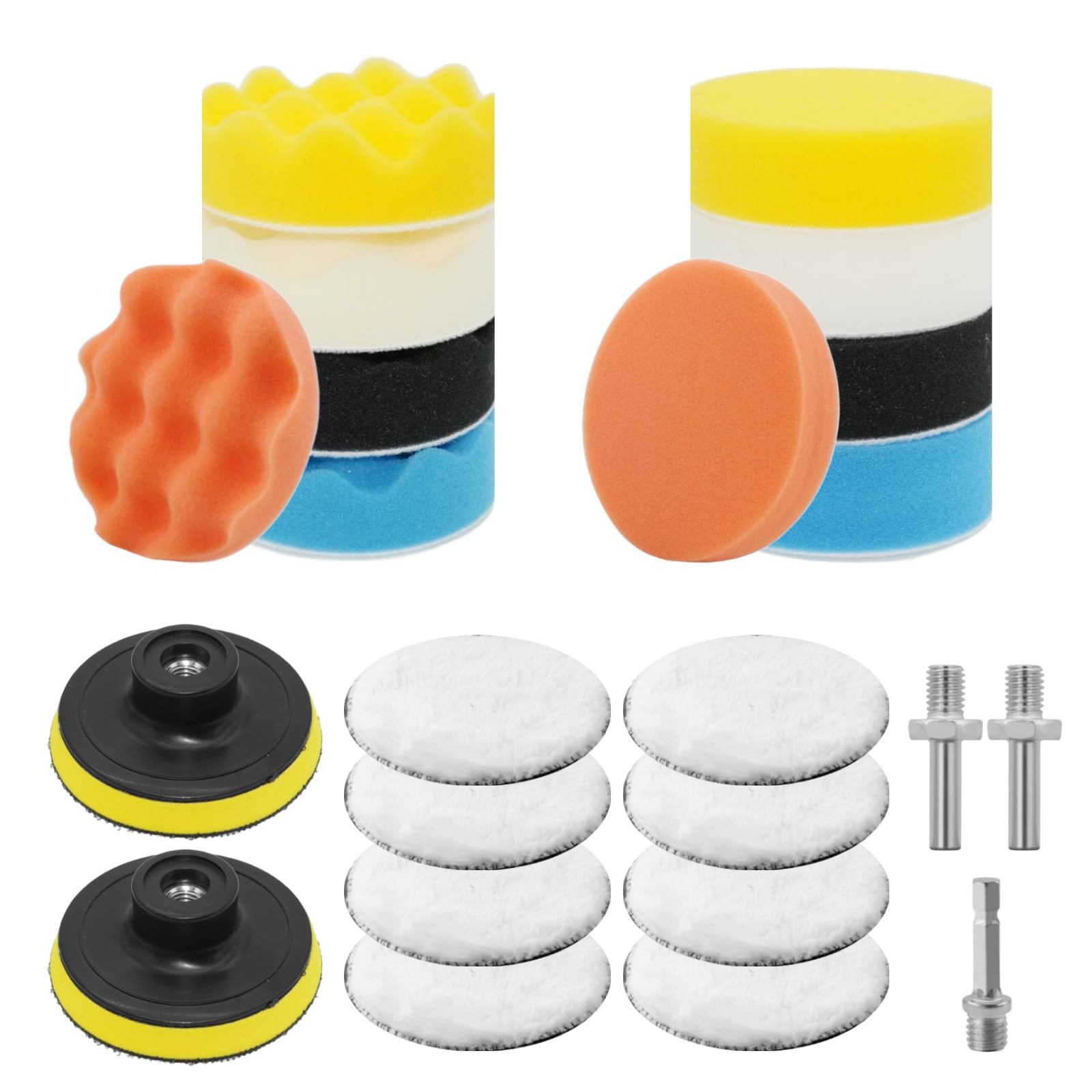 23 Pezzi Kit Lucidatura Auto, 8cm Kit Lucidatrici Auto, Tamponi Lucidatura con Adattatore per Trapano, Dischi per Lucidare, Lucidare Auto, Spugne Lucidanti per Lucidare, Levigare e Cerare