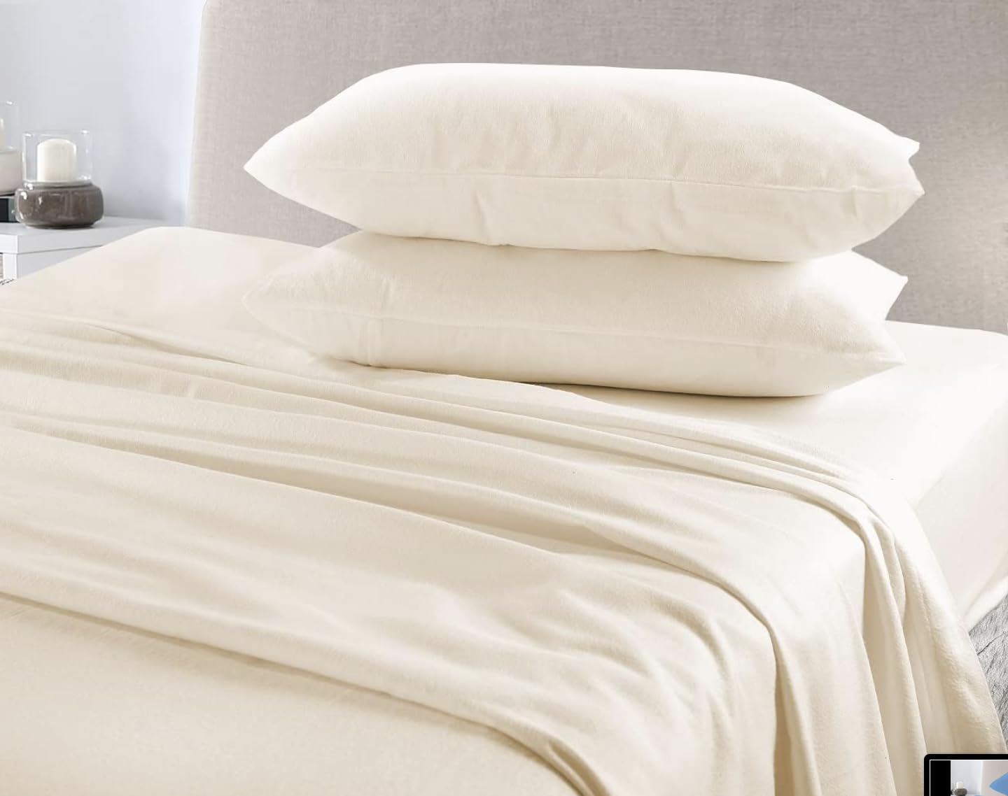 Extra Deep 40cm Fitted Sheet – 100% Brushed Cotton Flannelette | Super Soft, Warm & Cosy Thermal Bed Sheet, (Plain Dyed) (Cream, 4FT Double)