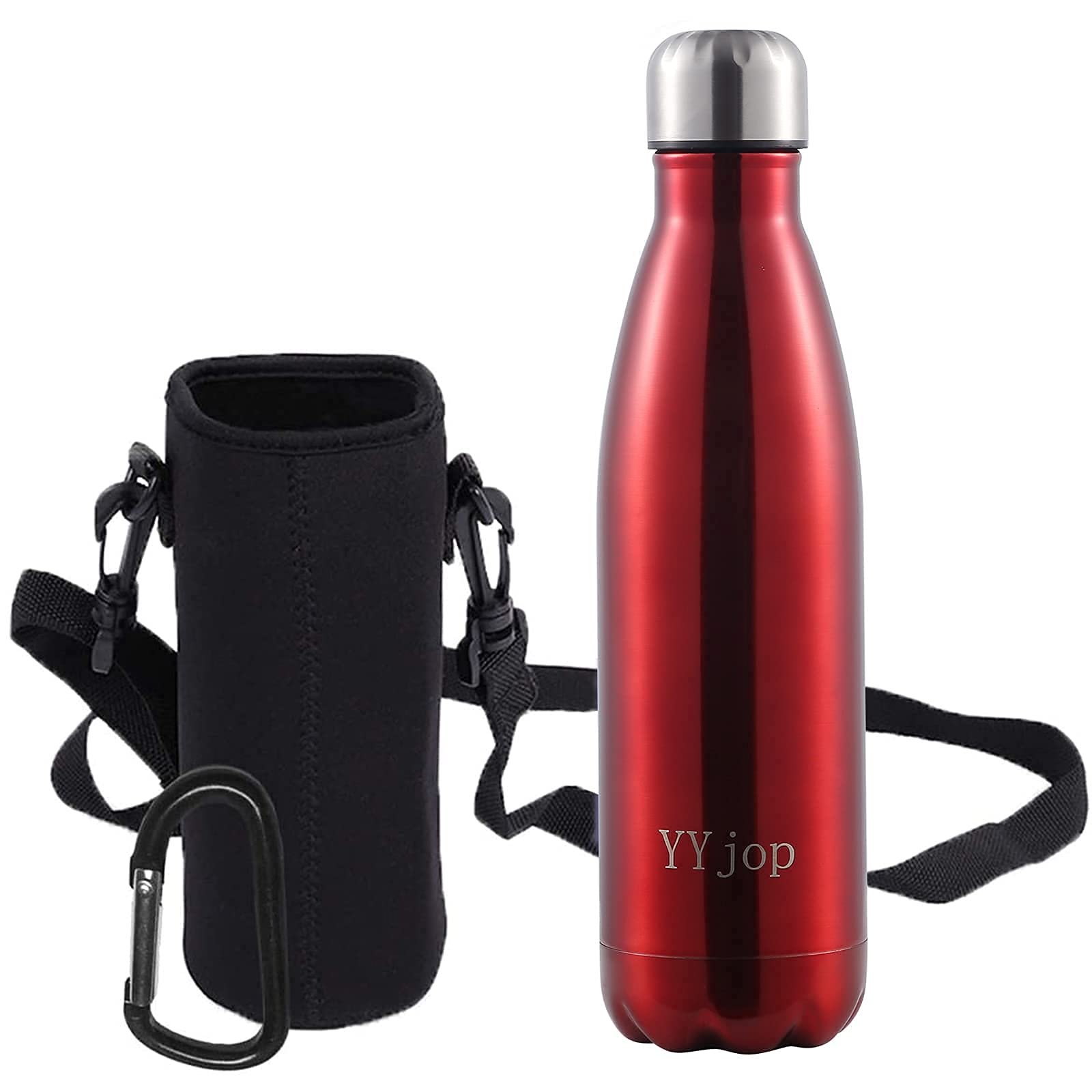 Insulated Water Bottle,Double Layer Stainless Steel Leak Proof Sweat Free BPA Free Refillable Water Bottle Non-toxic Simple Thermo. (500ML, Red)