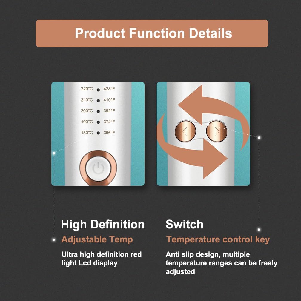 JINRI Automatic Rotating Curling Iron-Beach Waves Curling Wand, Pumped-Up Volume, Portable Hair Curler, 500 Million Ionic, Dual Voltage & Lightweight for Travel, Ceramic Coating, 1 Inch, White