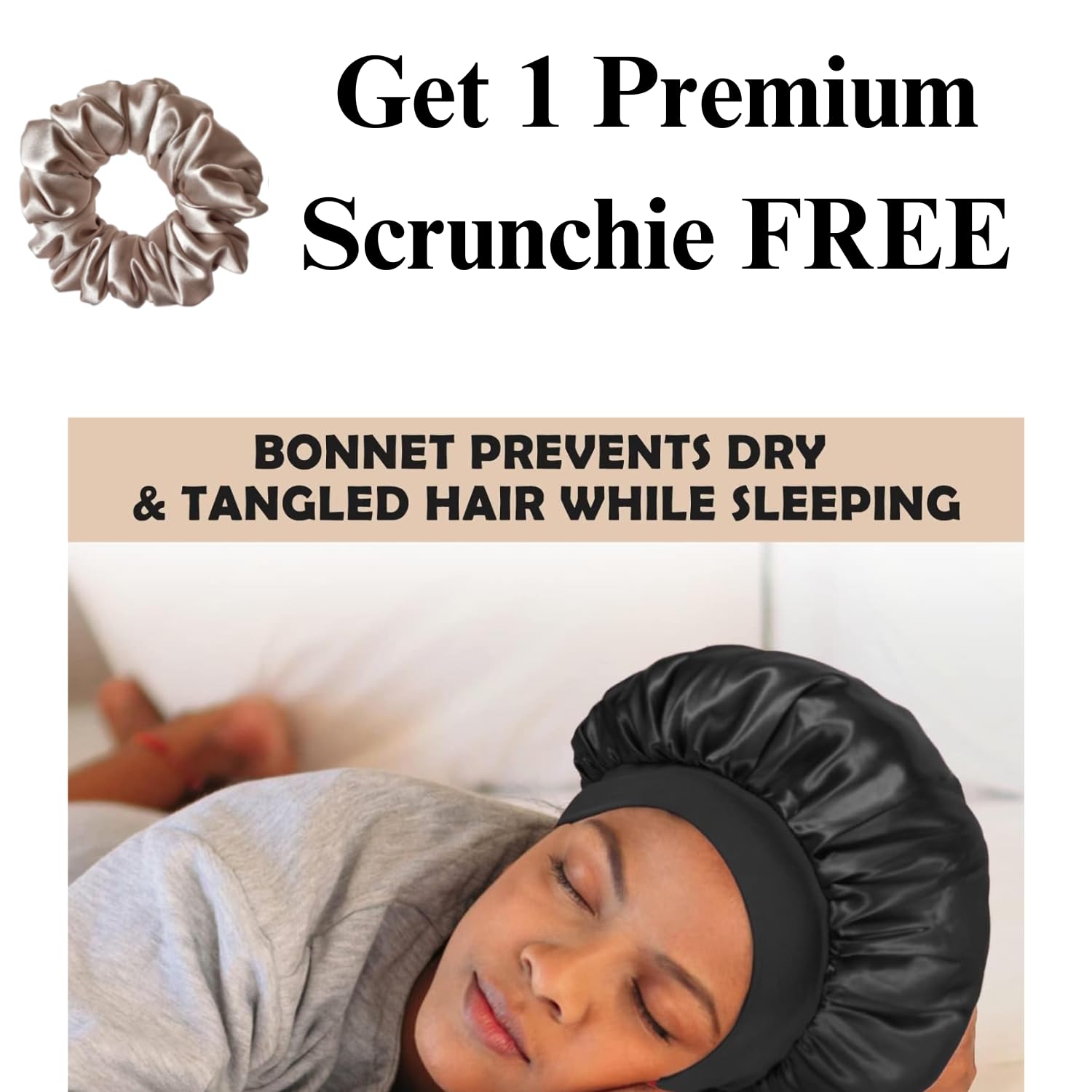 Silk Bonnet for Hair - Adjustable Cap for Sleeping, Satin Bonnet for Curly Hair With Soft Jersey Fabric Band, Stylish and Comfy for Men and Women (Black) - Image 6 thumbnail