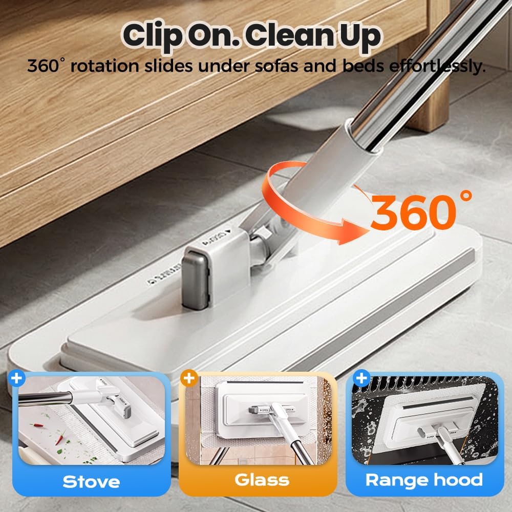 2026 New Disposable Dust Mini Mop with 10 Reusable Cloths, 53'' Disposable Dust Mop Convenient Cloth Changing Mini Mop, Handle Wet and Dry Flat Mopping for Multi Surface Floor Cleaning (43’‘+5Cloths)