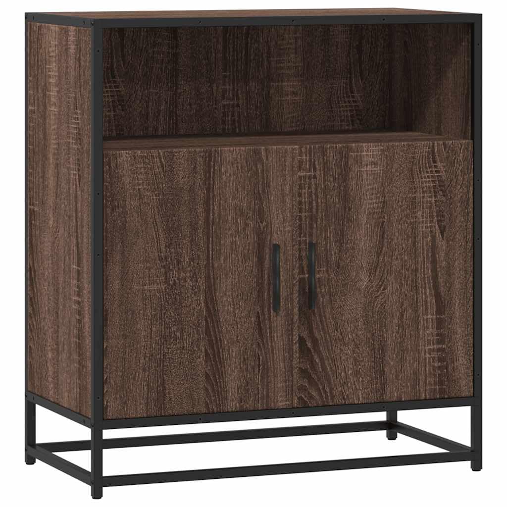 Komoda bruin eiken 68x35x76 cm houtvezelplaat metaal stabiliteit opbergkast industriële stijl woonkamer hal keuken meubel