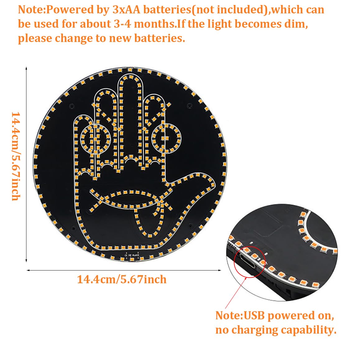 Luci LED A Gesti Per Auto - Telecomando, 14 Espressioni, Luce Dito Sorridente - Foto 2