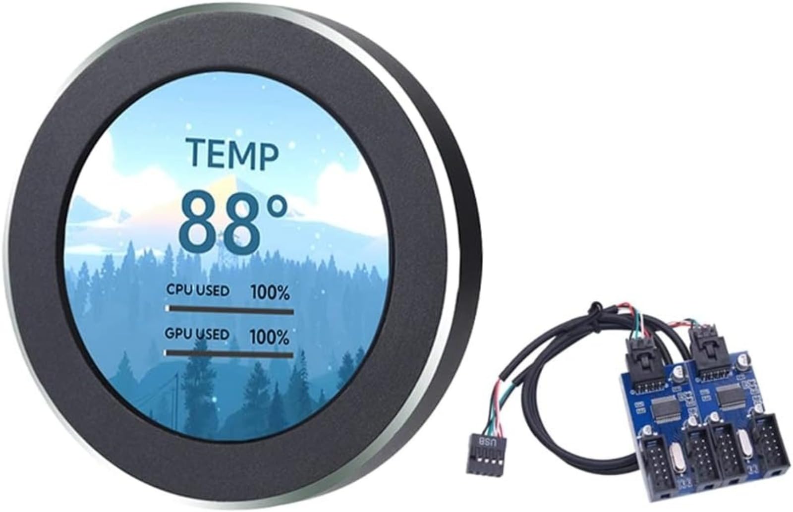 Monitor hardware rotondo PC, mini schermo di visualizzazione di utilizzo della temperatura per stato CPU/GPU, pannello di monitoraggio del computer con kit sensore