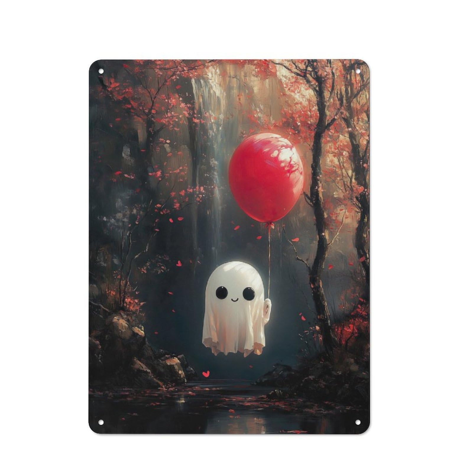 Junmoney Autumn Ghost With Balloon Retro Metal Wall Sign 40X30cm For Guest Room Or Hallway, New-Space Wall Decor For Home Decor Collectors