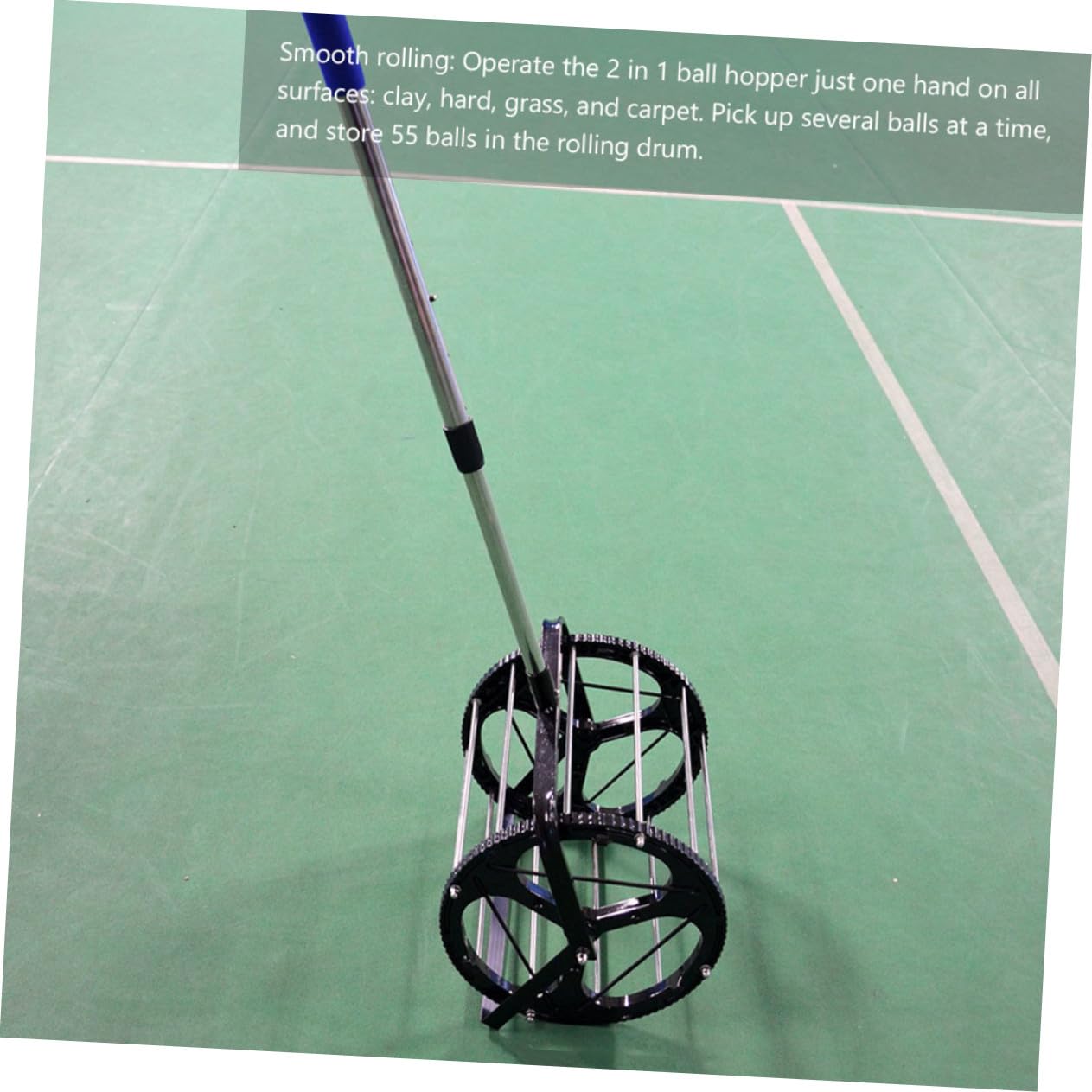 Raccoglitore di Palline da Tennis Materiale in Nylon e Metallo capacità 55 Palline Rotolamento Fluido per Allenamenti e Tornei Competitivi