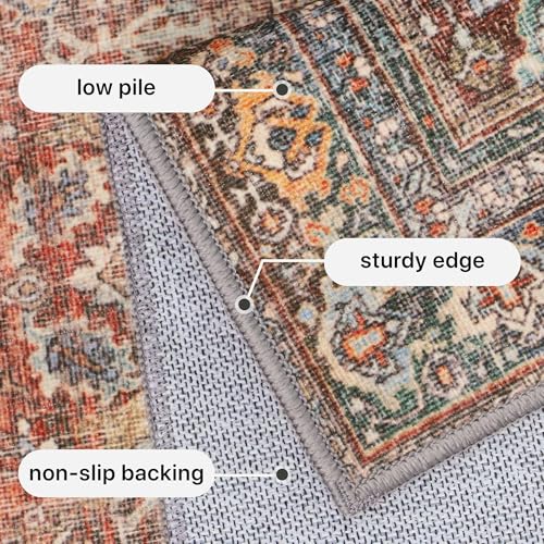 GENIMO 2x5 Runner Rugs for Hallway, Machine Washable Non Slip Vintage Rugs, Low Pile Lightweight Soft Print Rug for enrtyway, Corridor, Home Office, Kitchen, Terracotta Indigo