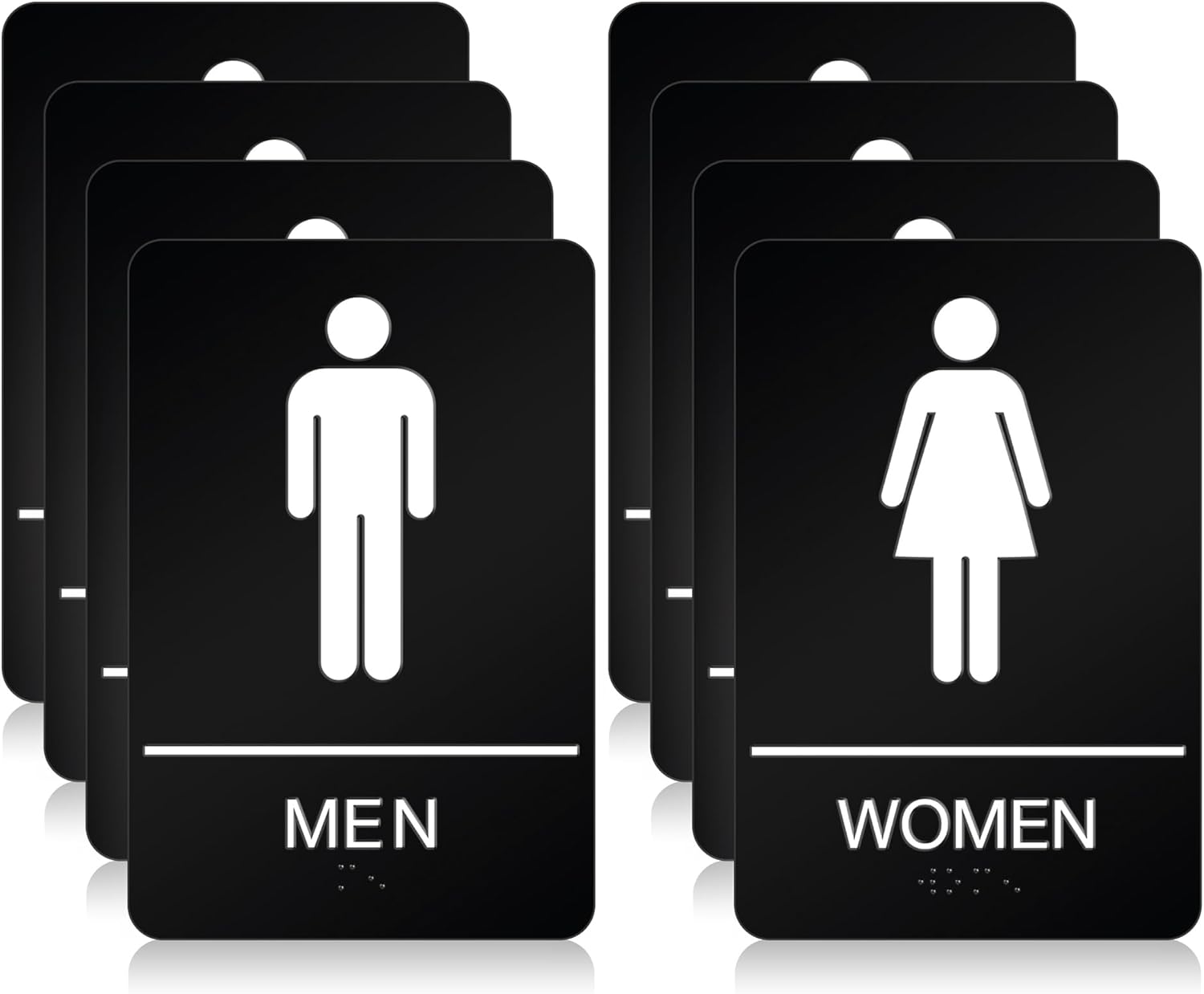 ADA Braille Men and Women Restroom Signs for Business with Double Sided 3M Strong Tape (Pack of 2) - ABS Plastic Bathroom Sign 9” x 6” for Offices and Restaurants