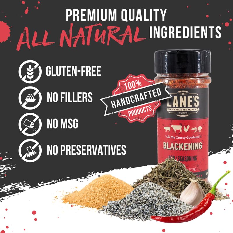 Miniatura 4 de Lane's Especias de condimento ennegrecido, condimento de pescado ennegrecido totalmente natural para cerdo, carne de res y mariscos, condimento