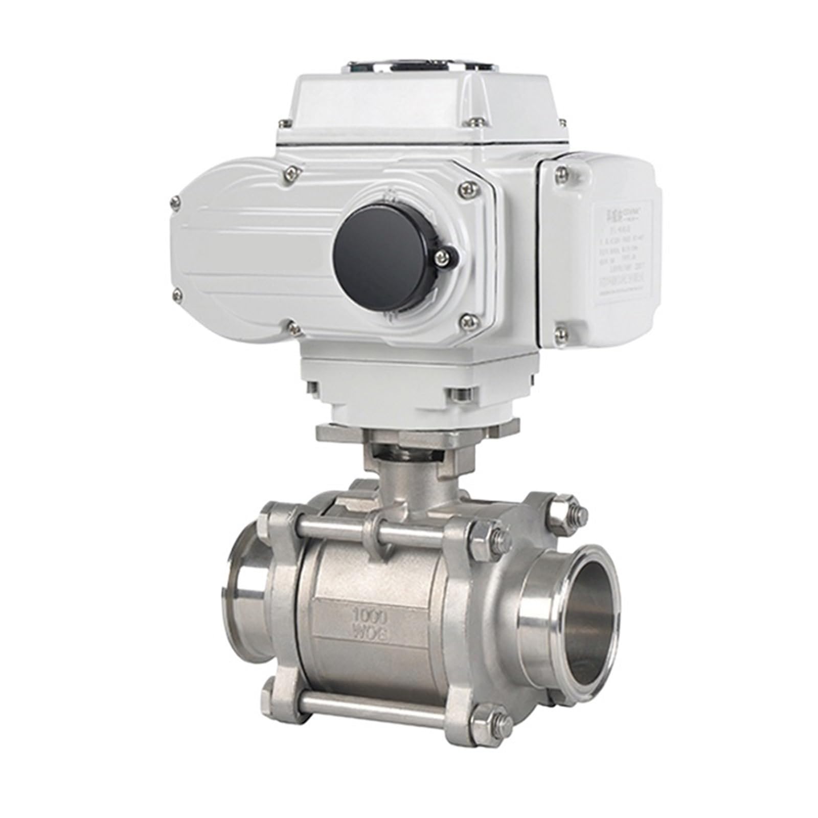 Vanne motorisée DN40 24VDC Tri Clamp en inox 304 à trois pièces