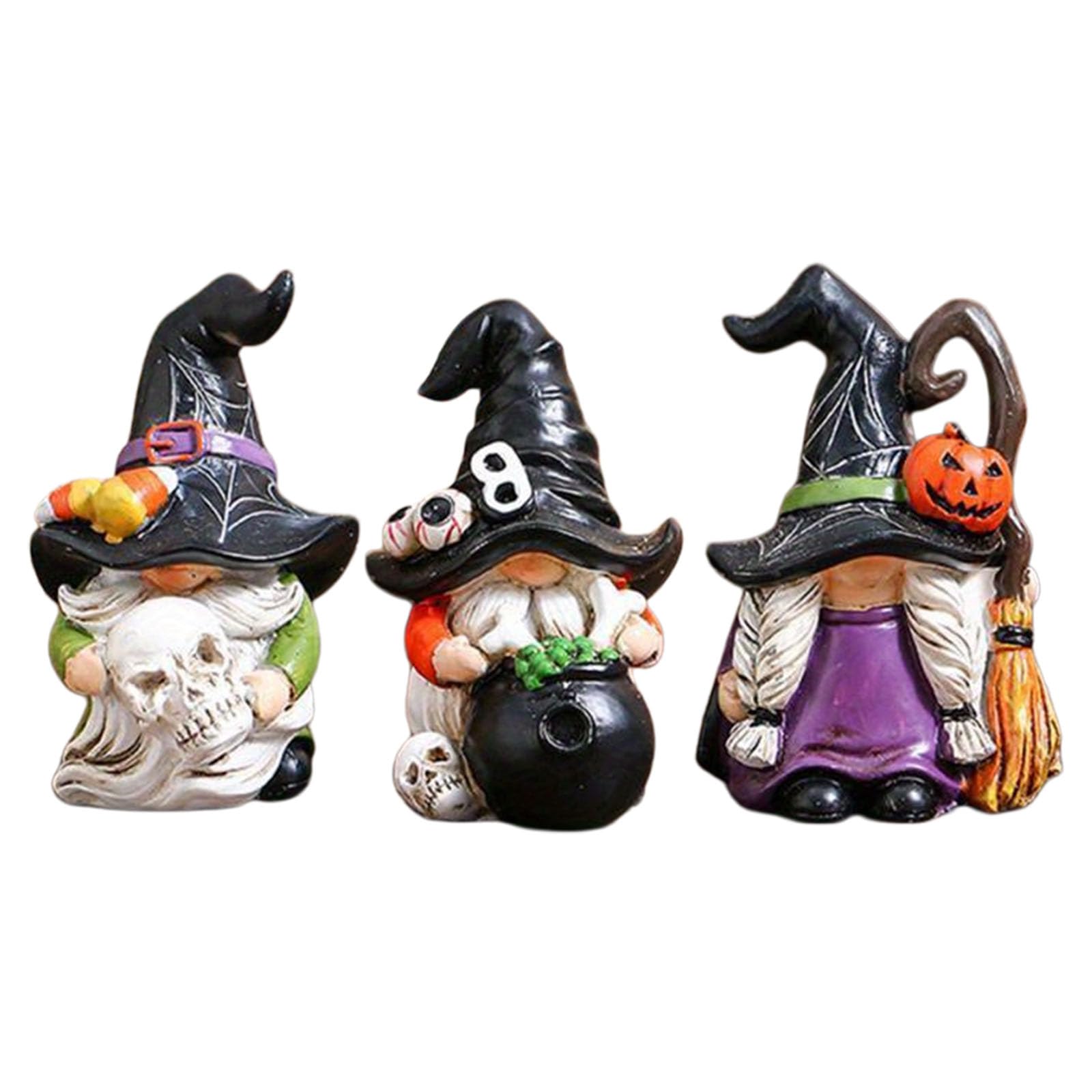 Veltros Witch Hat Dwarf Shelf Decor Resin Halloween Figurine with Painted Seasonal for Tabletop Mantel Windowsill Room Party Accent Halloween Gnomes Decorations Gnomes Figurines Dwarf Resin Figurine