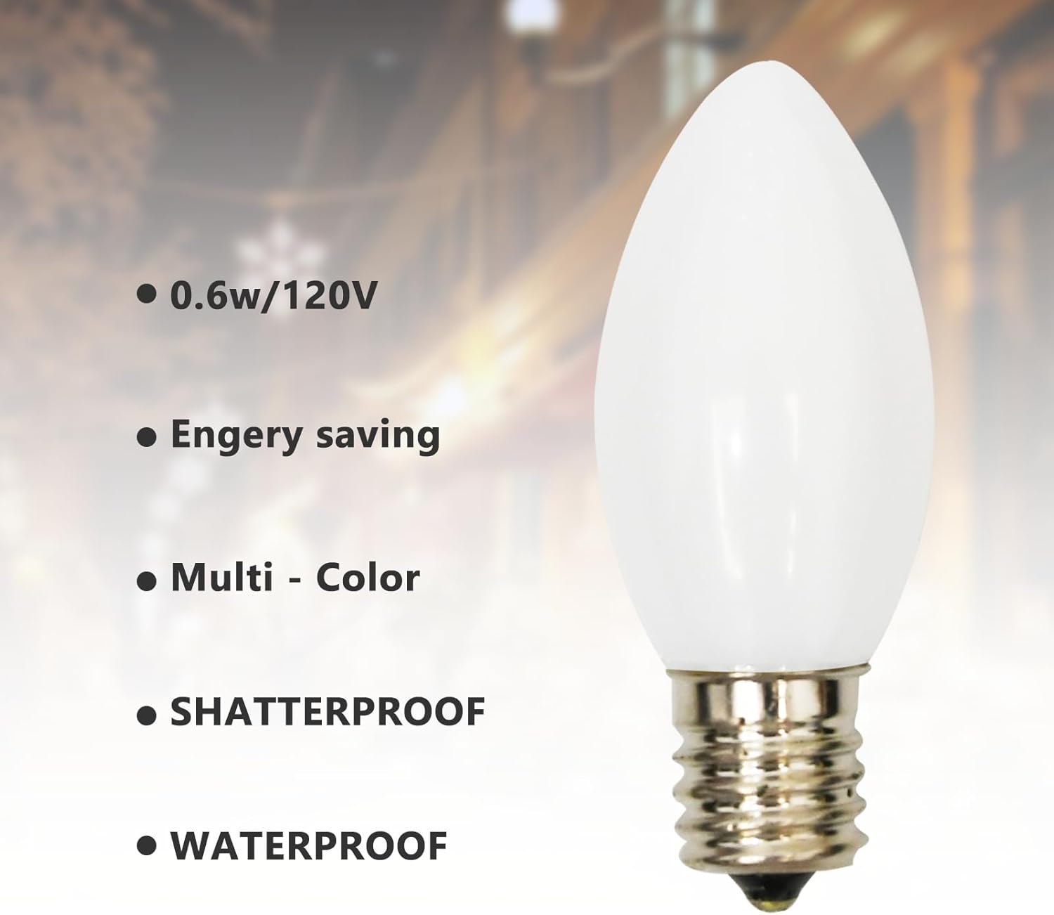 White Christmas Light Replacement Bulbs,25 Pack Plastic Shatterproof Warm White LED Light Bulbs,C9/E17 Base,0.6W Great for Indoor Outdoor Christmas Balcony,Backyard