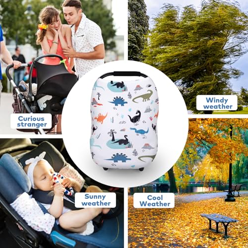 Image of Rquite All-in-1 Car Seat Cover Baby, Carseat Covers for Girl Boy, Stretchy Soft Infant Car Seat Cover, Multi-use Baby Carrier Cover, Car Seat Canopy, Stroller Sun Shade, Nursing Breastfeeding Cover