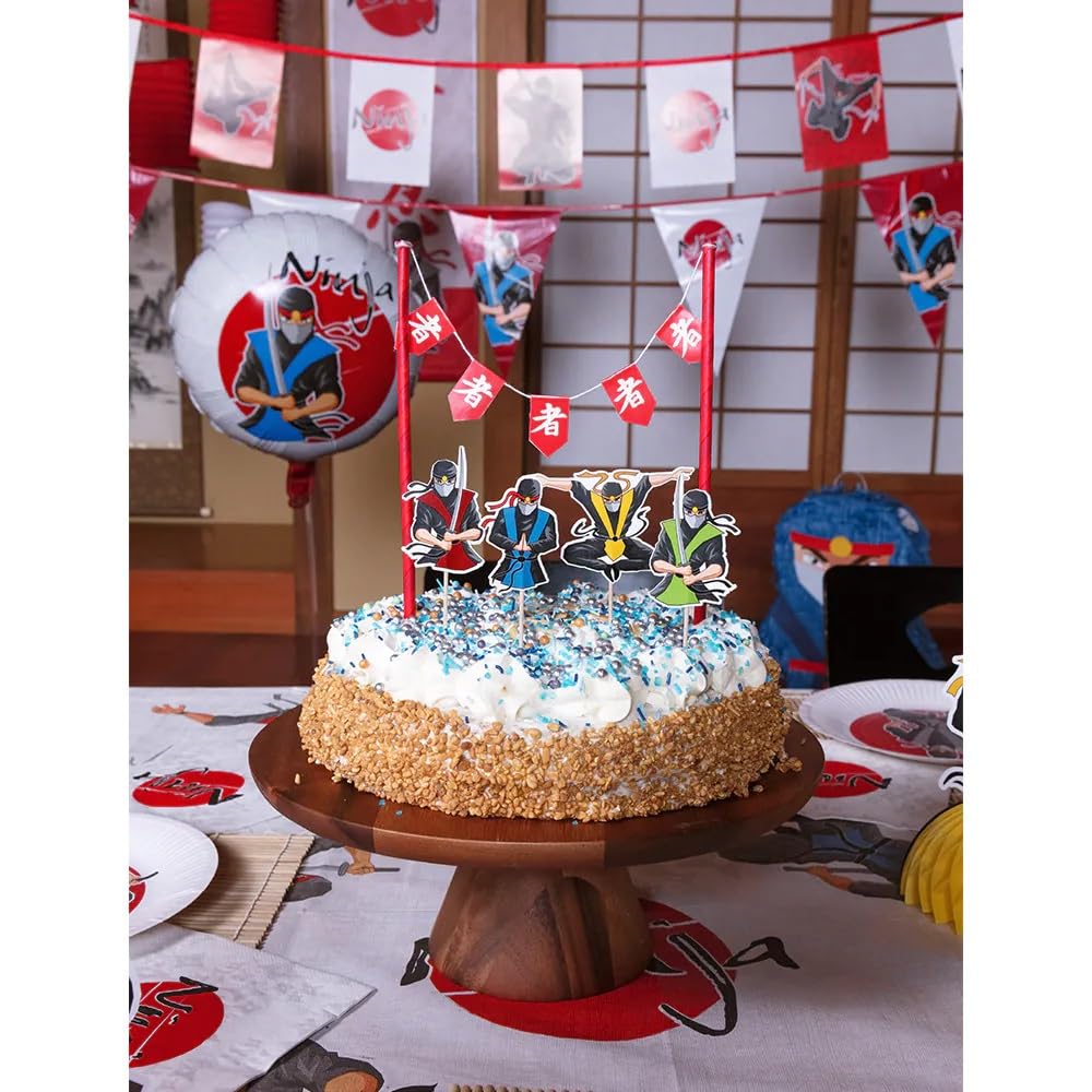 Pinata - Ninja, bâton de frappe et masque - Comme jeu et décoration pour anniversaire d'enfant et fête à thème - Dimensions : 45 x 34 x 10 cm - Compatible avec anniversaire Ninjago - Fête pour enfants