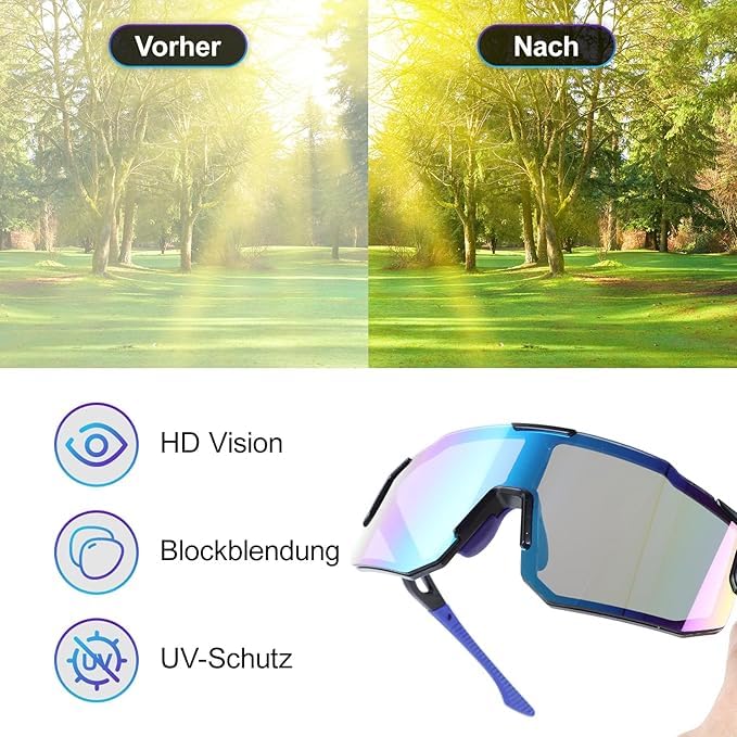 2 Pièces Lunette de Vitesse Homme et Femme Lunette Vitesse UV400 Lunettes Vitesse Homme pour Activités de Plein air Comme Le Cyclisme, La Course L'escalade La Pêche, Bleu + Orange