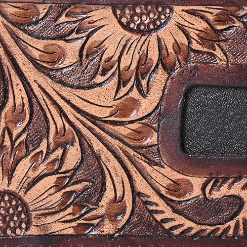 Genuine Leather Rodeo Bifold Money Clip Wallet For Men Women Brown With Floral Hand Carved Tooled3