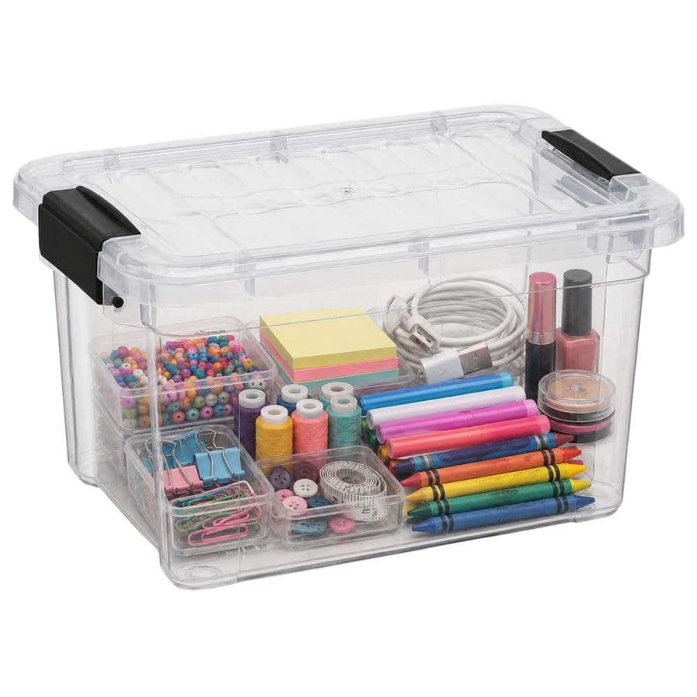 Superio 1.4 Quart Mini Clear Plastic Storage Container with Lid, Stackable Small Organizer Box for Crayons, Art Supplies, Beads, Sewing, Stationery &amp; Food Storage, 1 Pack