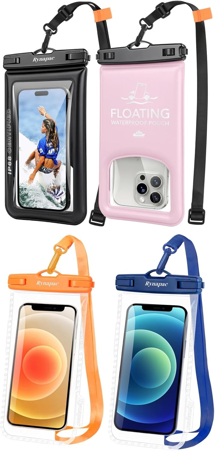 Rynapac 4 Pack IPX8 Waterproof Phone Pouch - [Up to 8.5"] with Lanyard for iPhone 17 16 15 Pro Max