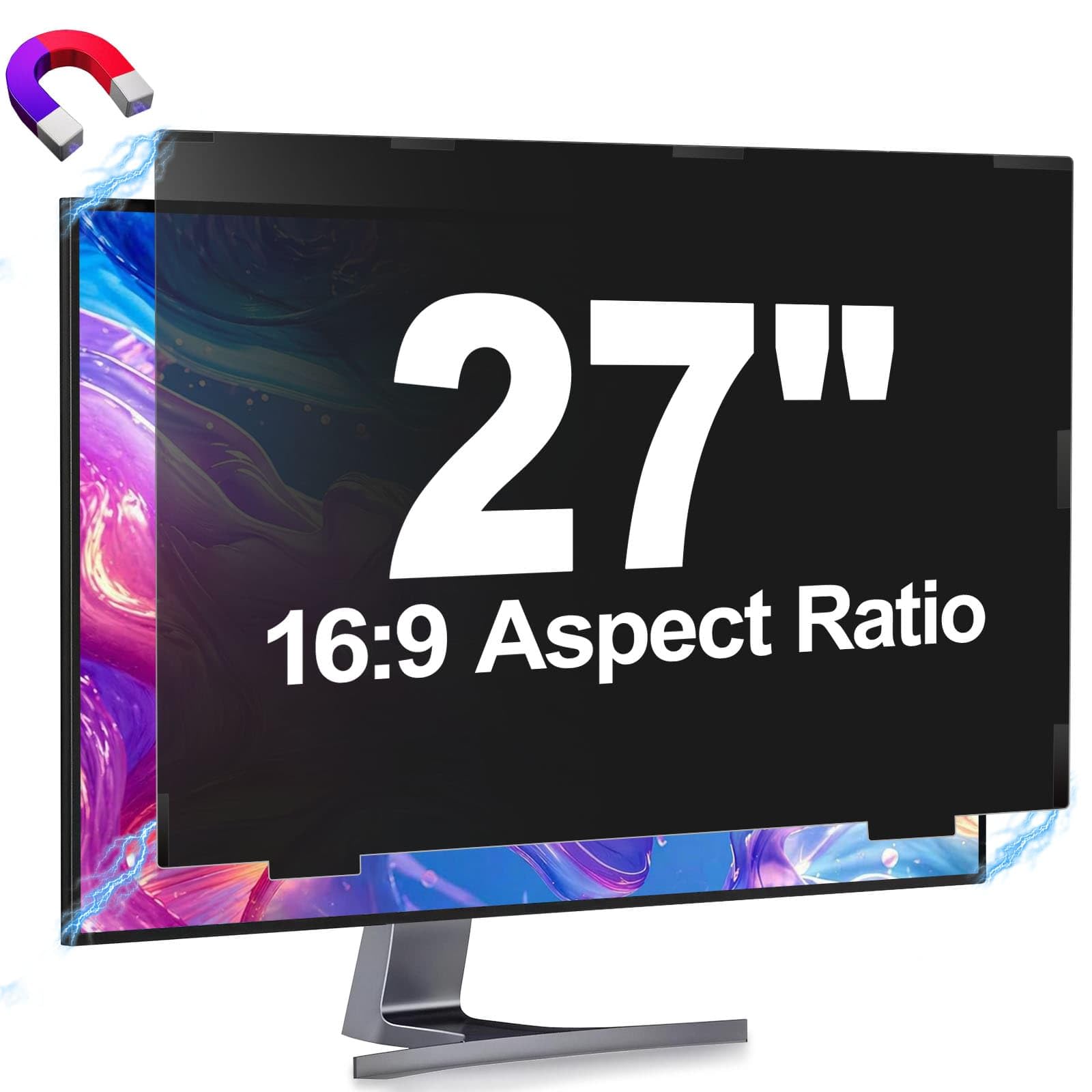 Magnetic Removable 27 inch Computer Privacy Screen Filter for 16:9 Widescreen Monitor Desktop PC, 27inch Anti Blue Light Glare Eye Protection Shield, Anti Spy Screen Protector Screen