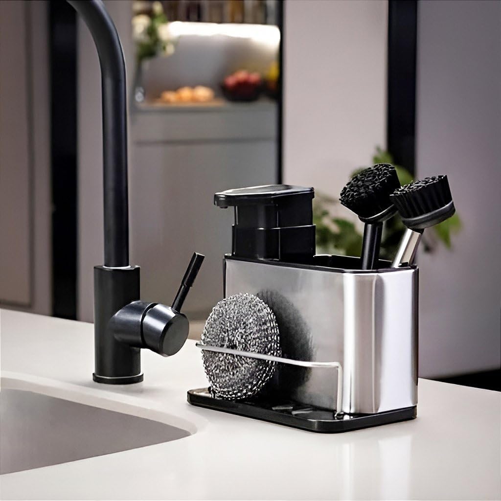 Porta Detergente Organizador Pia Cozinha Dispenser Sabão Inox Porta Detergente Organizador Pia Cozinha Dispenser Sabão Inox
