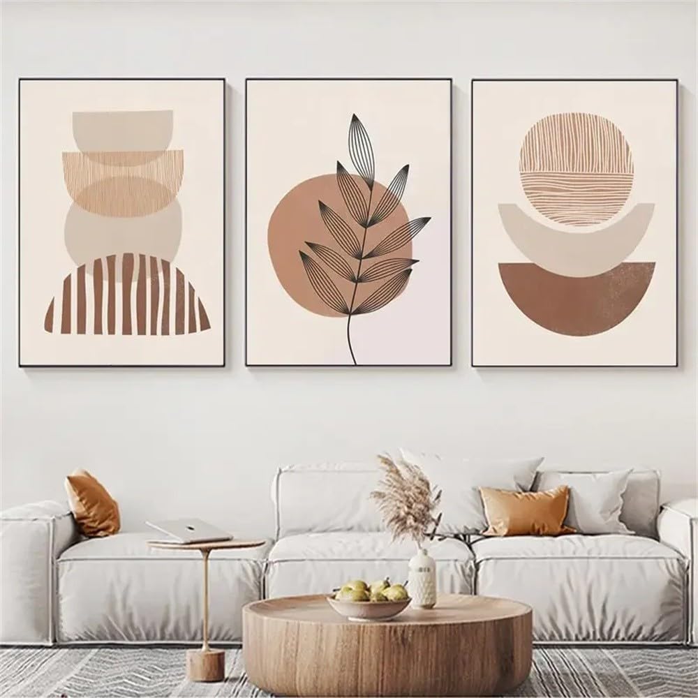 WBYZAC Art Prints-Abstract Boho Minimalist Artwork Canvas Painting Botanical Leaf Wall Art Moon Geometric Neutral Modern Prints Kitchen Room Wall Decor-50 * 70cm*3PCS (No Frame)