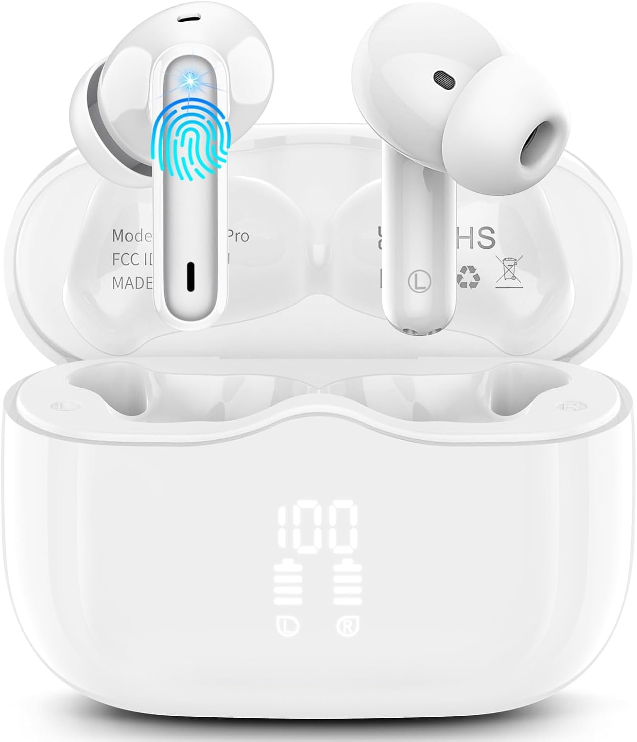 Wireless Earbuds, Bluetooth 5.3 Headphones in Ear with HiFi Stereo Deep Bass, 4 ENC Noise Cancelling Mic Wireless Earphones 40H Playtime, Bluetooth Earbuds Dual LED Display, IP7 Waterproof, Snow White