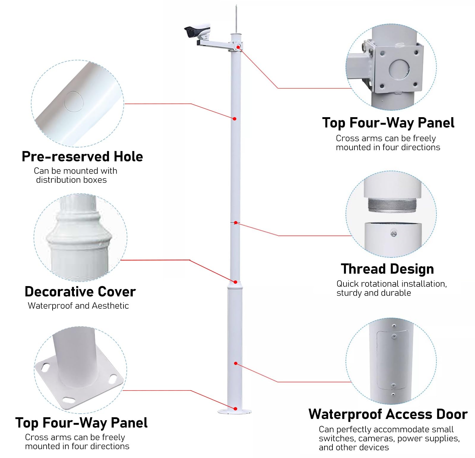 ERRULAN Staffa per Telecamera Esterna Pali Universali per Telecamere di Sicurezza per Palo di Montaggio per Sorveglianza Esterna, Colonna Portante per CCTV(Double,Height 4.5m/14.8 ft)