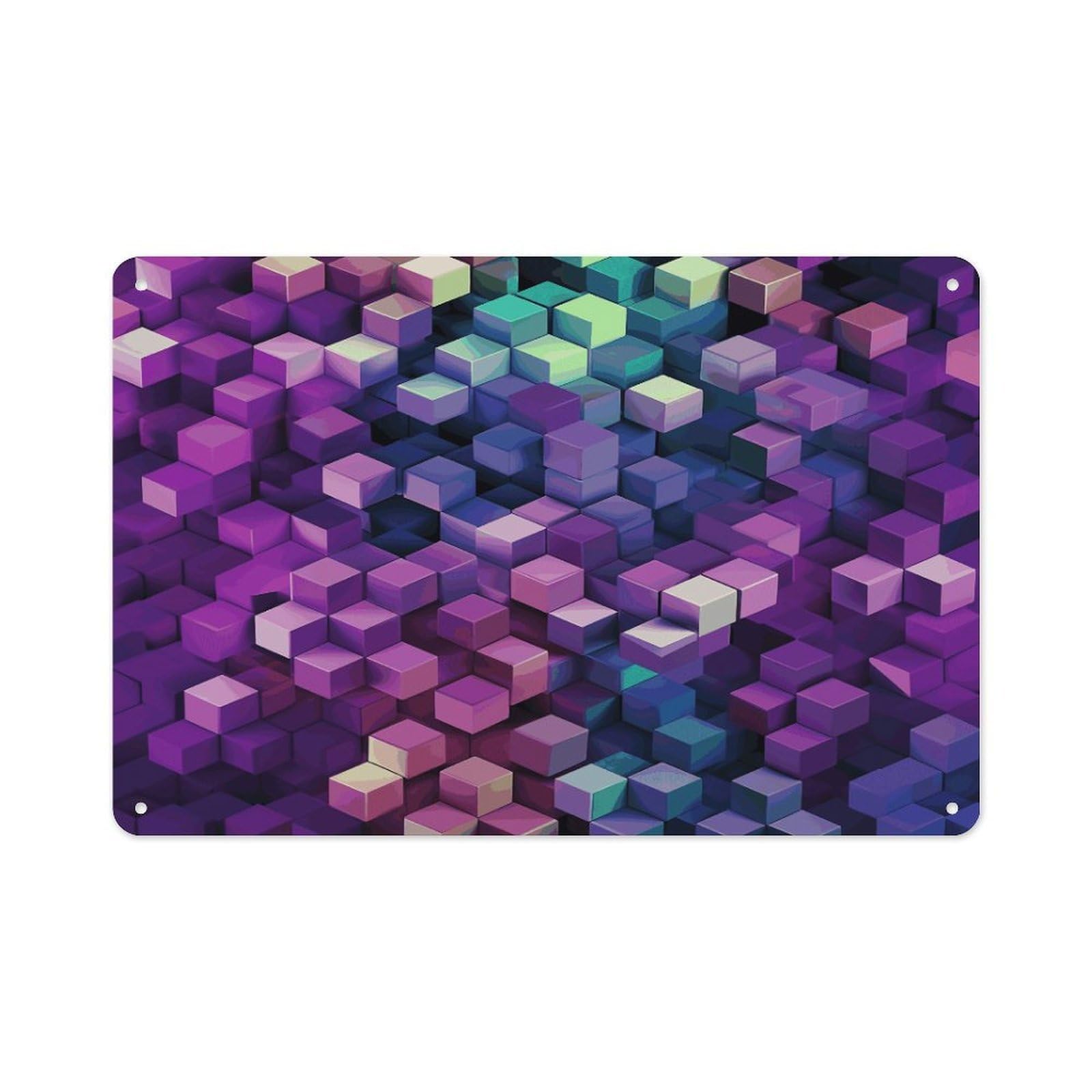 VstaDank Vintage Metal Sign Sublimation Aluminum Abstract Color Cubes Purple Plaque Sign Weatherproof Art Decorative Wall Plate Boho Aluminum Wall Hanging Decor Retro Poster Plaque 8x12in