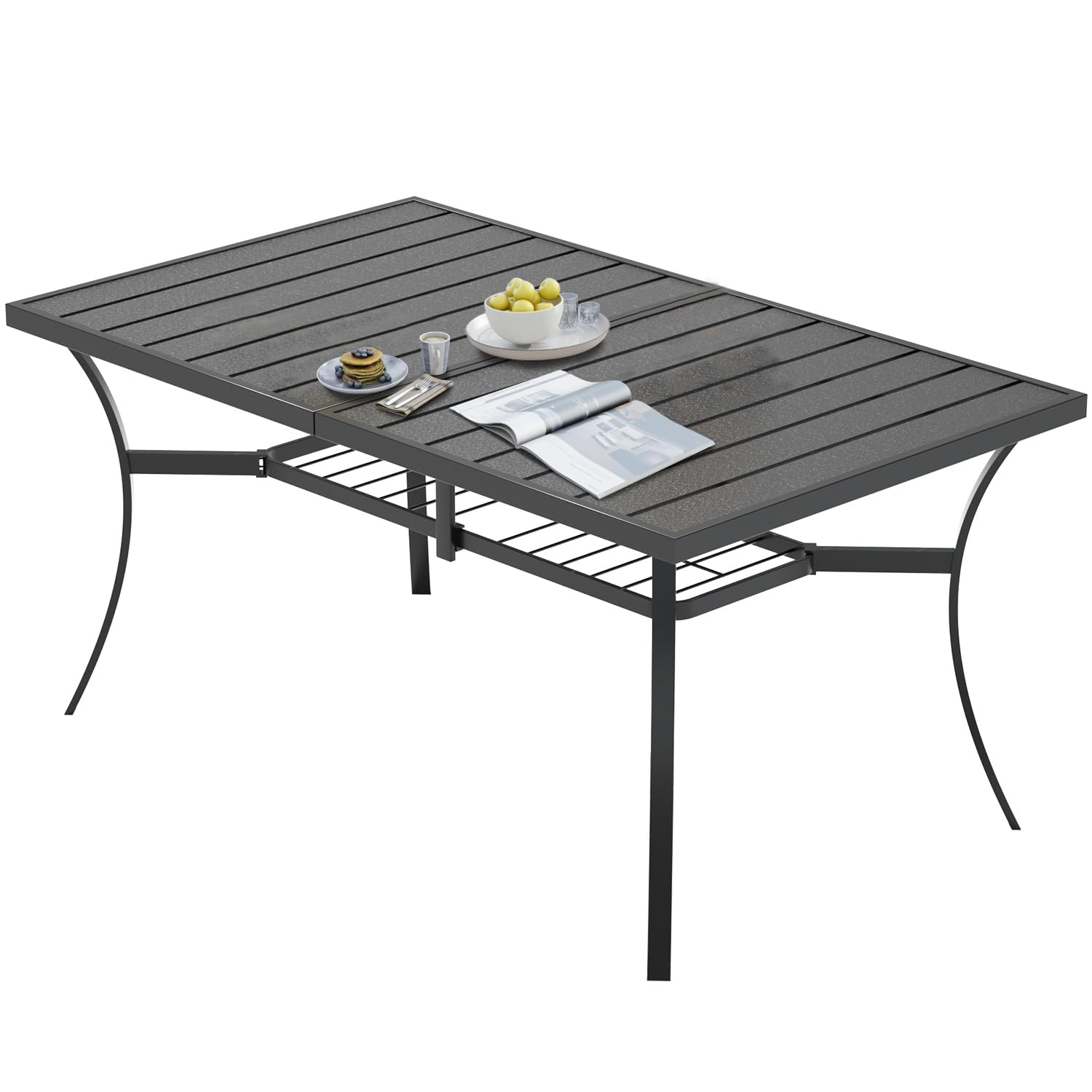 Outdoor Patio Dining Table, 60x38'', Black Mesh