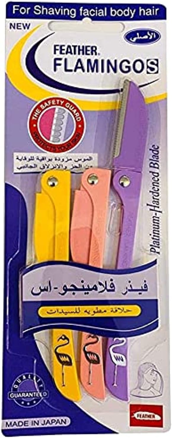 Ladies Feather Flamingos Facial & Body Hair Removal Razor - 3 Pieces (Yellow, Pink And Purple)