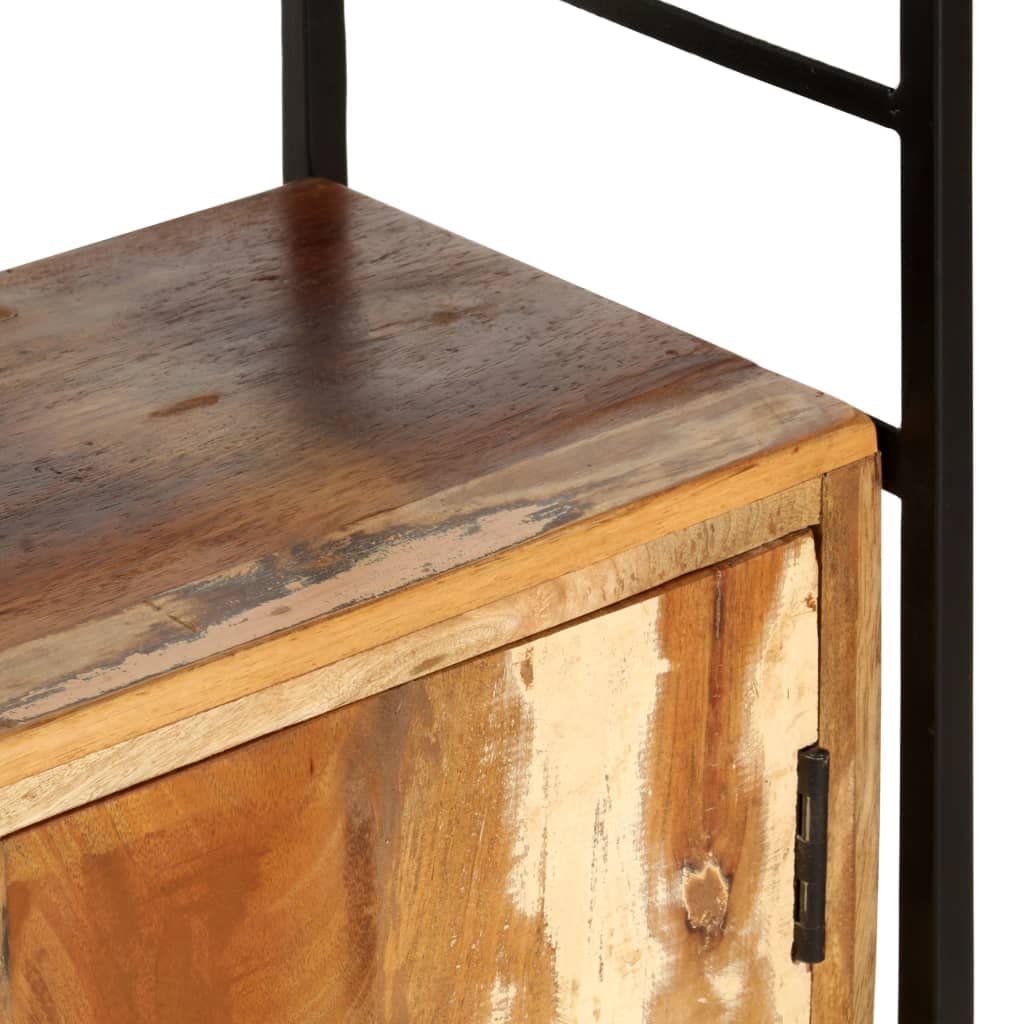 Estantería de 4 niveles, 124 x 30 x 180 cm, con 6 compartimentos y 4 puertas, estilo industrial, estantería de madera maciza y marco de hierro recubierto de polvo, estantería retro para libros