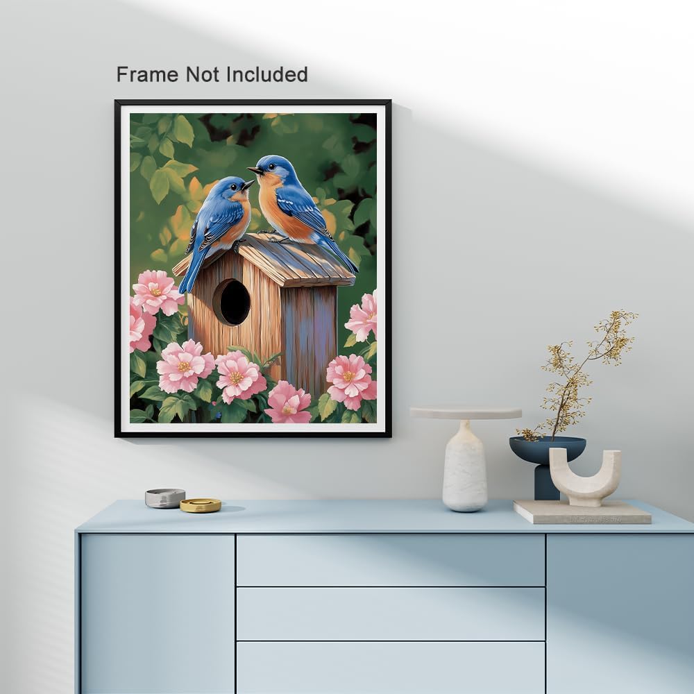 Natuyalo Paint by Numbers Kit for Adults, Blue Birds Paint By Number Kits for Beginner Animals House Acrylic Painting Kit Adults' Paint-by-Number Kits for Gift Home Wall Decor 16x20 inch