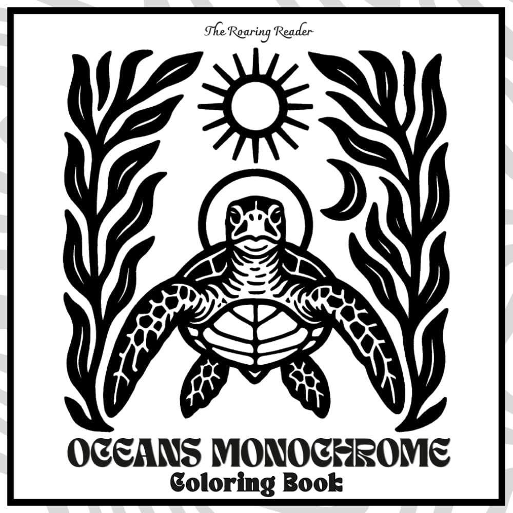 Oceans Monochrome Coloring Book: 52 Bold and Easy Designs for Stress Relief, Single Color Ocean Animals & Sea Life, No-Decision Creative Escape for Adults and Teens.