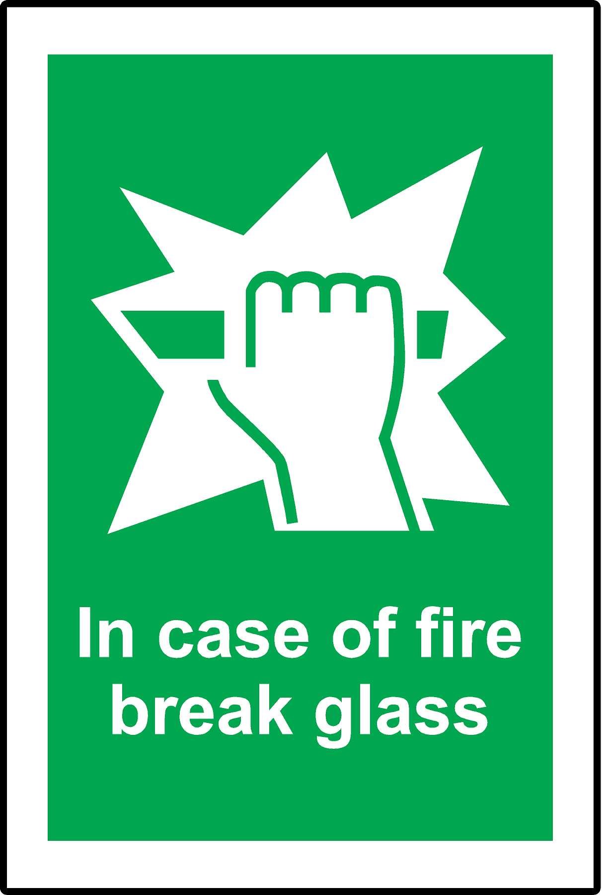 In case of fire break glass safety sign - Self adhesive sticker 200mm x 150mm