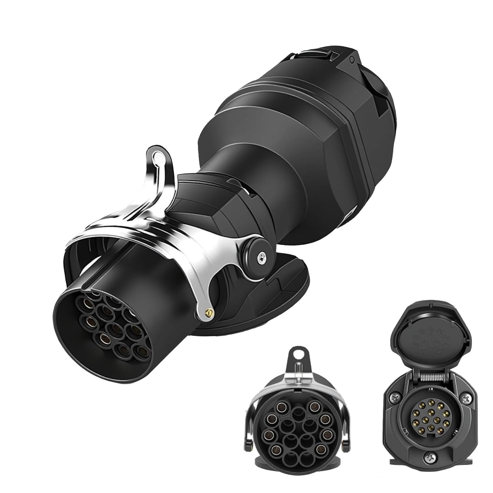 24V to 12V Power Converter Adapter 15 Pin Truck ABS Socket to 13 Pin Trailer Plug for LED Lights Featuring Locking Mecha