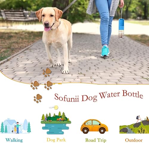 Miniatura 9 de Sofunii  Botella de agua para perro para caminar, portátil de viaje, taza de agua para mascotas, dispensador de platos, hecho de material de grado