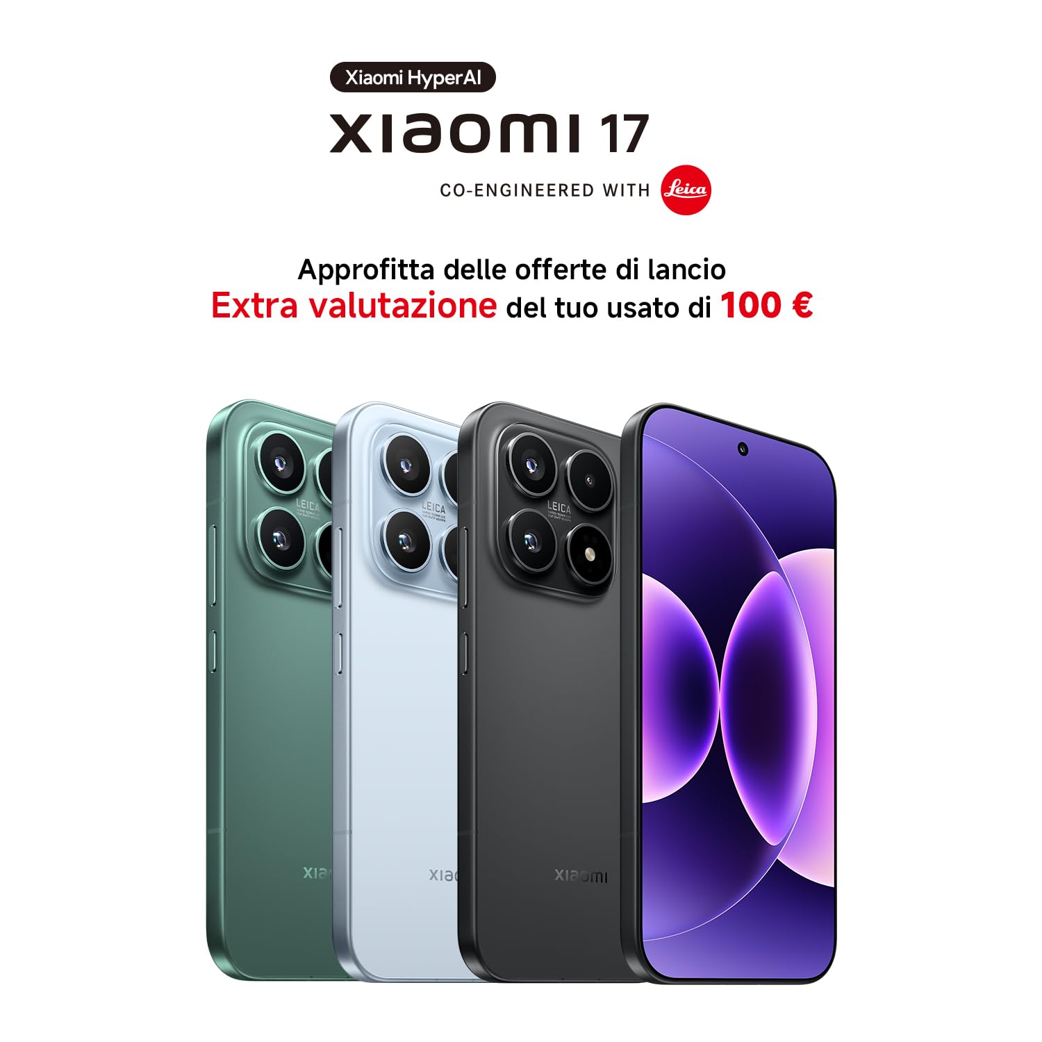 XIAOMI 17, Smartphone 12+512GB, Lenti Leica Summilux, Sensore Light Fusion 950, Batteria 6330 mAh, HyperAI, Black, Garanzia 2 anni+1 anno extra, Caricatore non incluso+TV A Pro QLED 50"