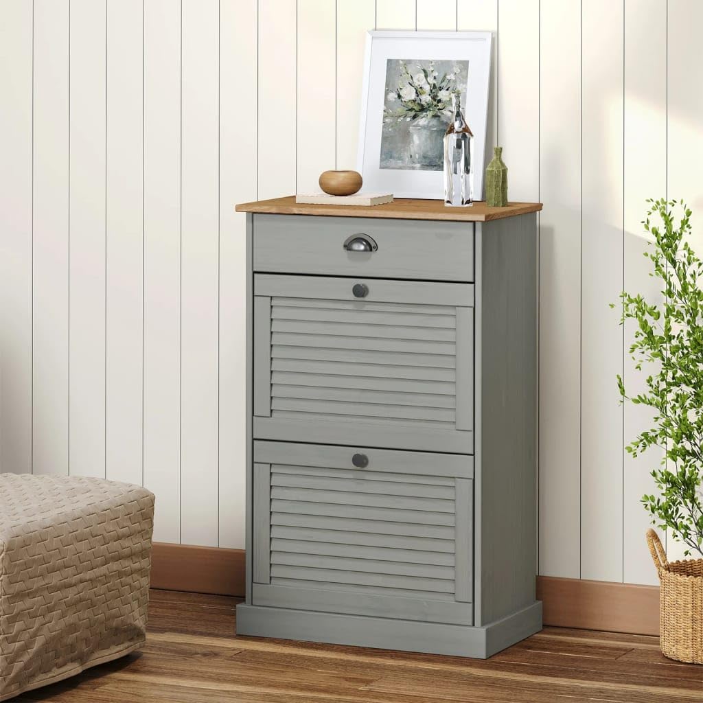 Schuhschrank, Massivholz, Kiefer, 60 x 35 x 96 cm | Metallgriffe, Reinigung mit feuchtem Tuch, Wandbefestigung inklusive, Staubrückung