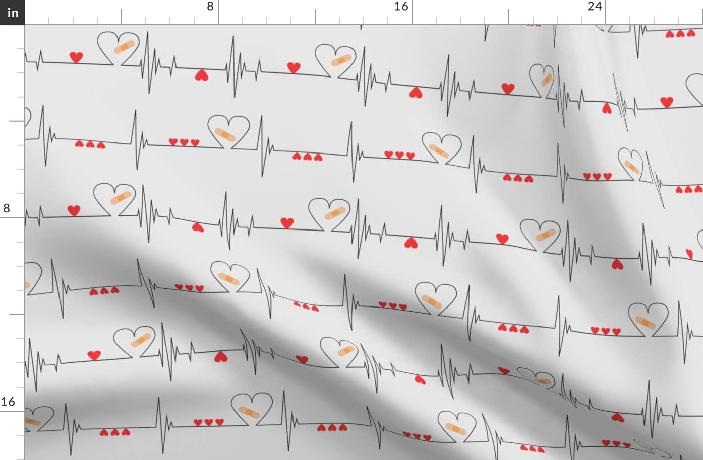 Spoonflower Fabric - Heart Health Awareness CHD Heartbeat EKG Heart Bandage Nurse Doctor Printed on Organic Cotton Sateen Fabric by The Yard - Sewing Quilting Apparel Home Decor