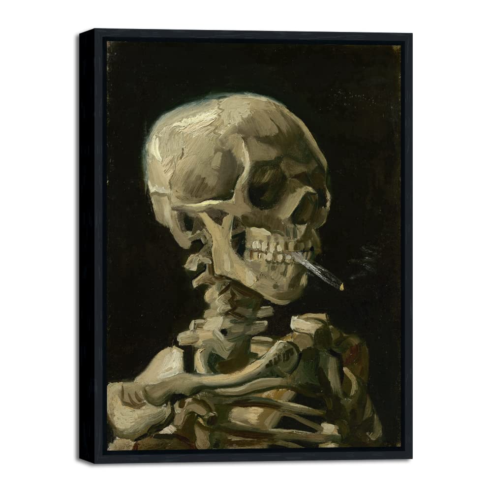 Wieco Art Framed Art Skull of a Skeleton with Burning Cigarette, 1886 by Vincent Van Gogh Canvas Wall Art for Home Decor and Wall Decoration Post-Impressionism Canvas Prints Artwork
