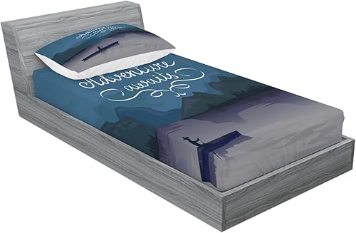 Miniatura 371 de Ambesonne Juego de sábanas bajeras y fundas de almohada occidentales, sombrero de vaquero con temática del salvaje oeste y cuerda de ganadería vieja