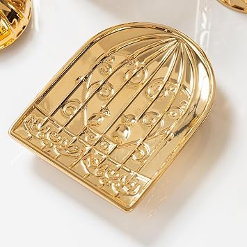 Ceramic Soap Dish, Sponge Holder for Kitchen Sink, Bathroom Shower Soap Holder, Birdcage Design Decoration Gold