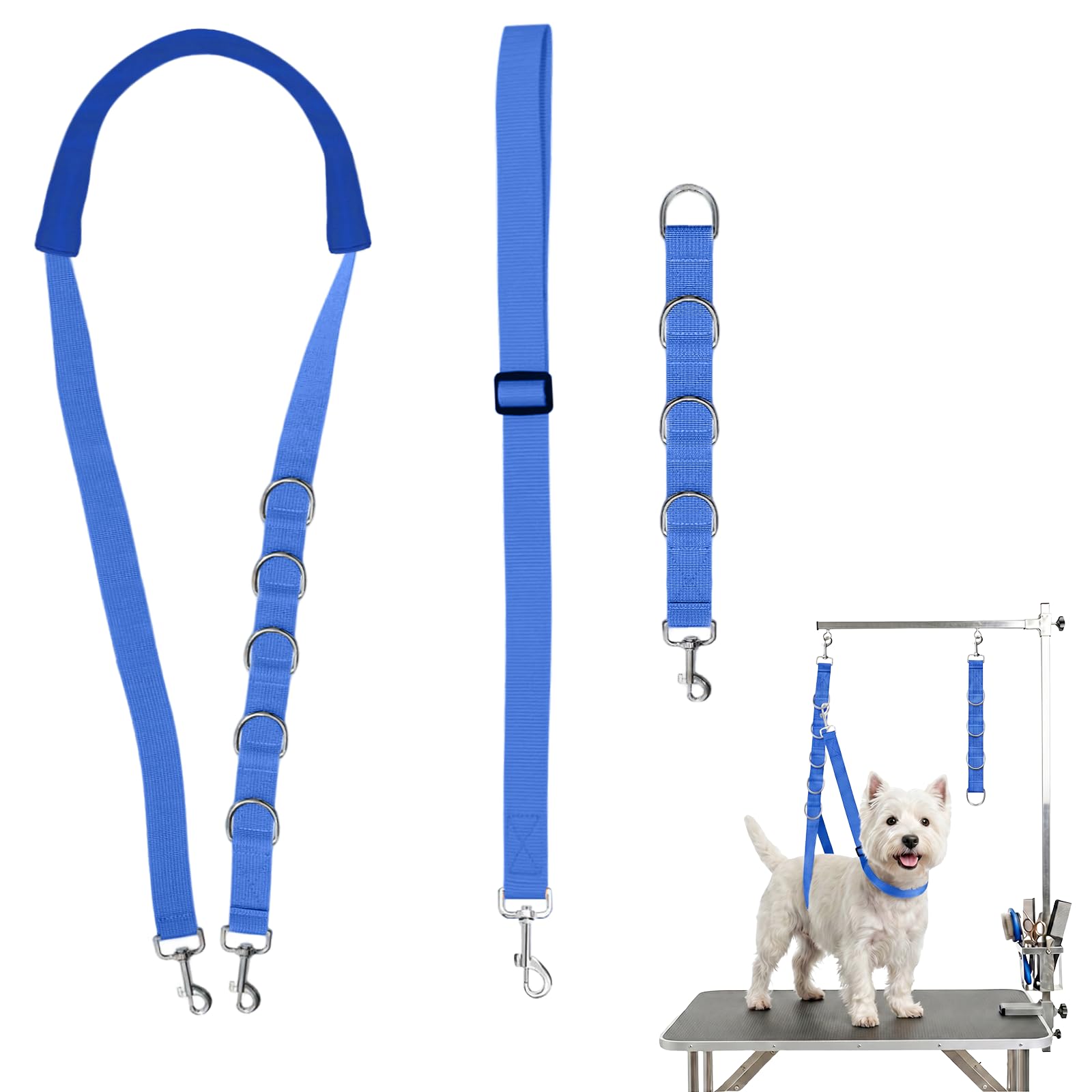 3 Pcs Dog Grooming Harness Strap Adjustable Pet Grooming Belly Loops Noose Nylon Dog Belly Strap with D-Rings Restraint for Small Medium Dogs Cats Hair Cutting Bathing (Blue)