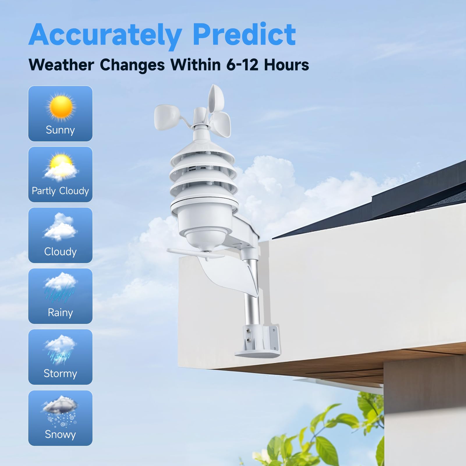 Warmiehomy Digitale Wetterstation, kabellose Wetterstation mit LCD-Farbdisplay und Wind- und Regensensor, Außentemperatur- und Feuchtigkeitssensor, Barometrische Vorhersage-Monitor für Zuhause